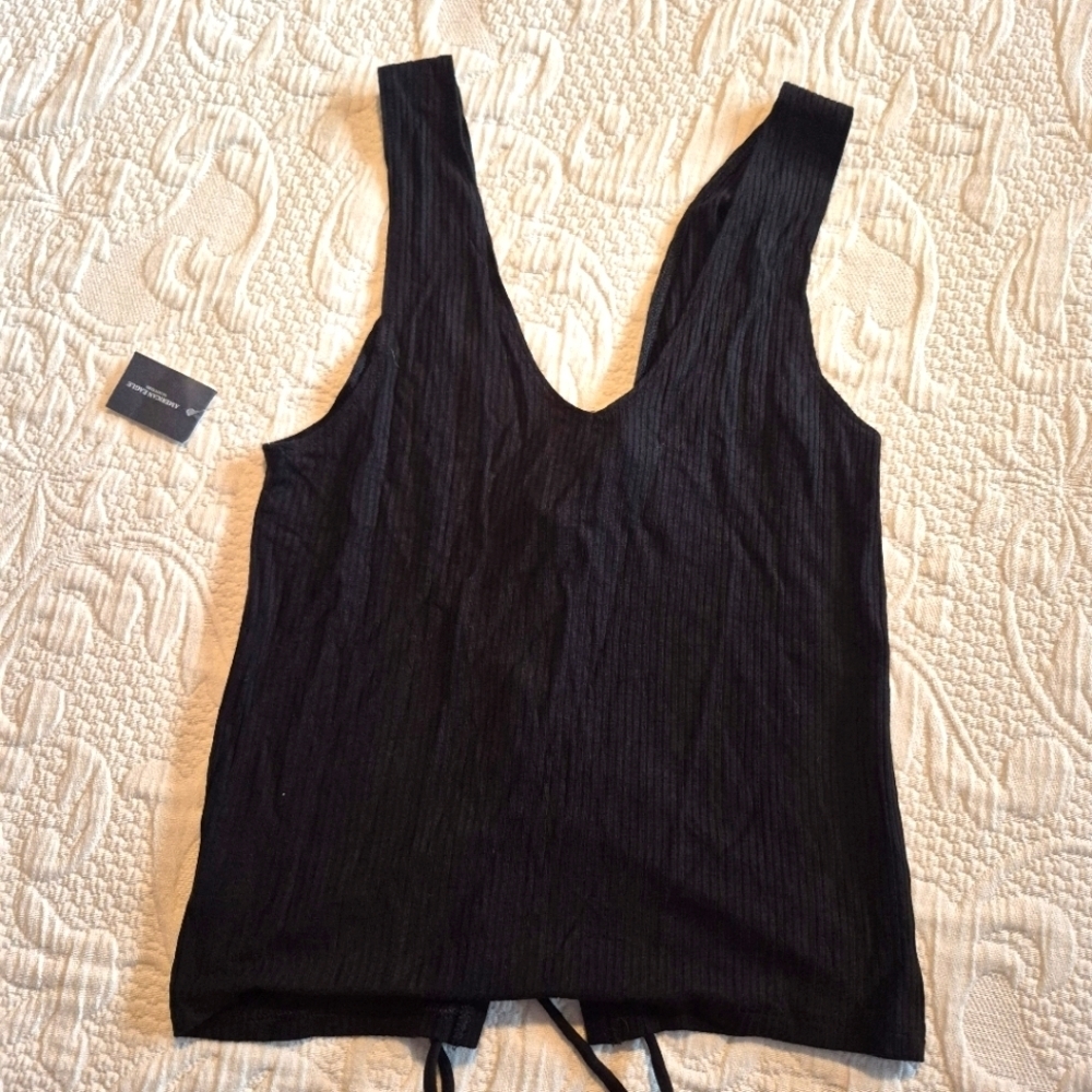 American Eagle Outfitters womens XS soft & sexy ribbed front laceup tank top NEW